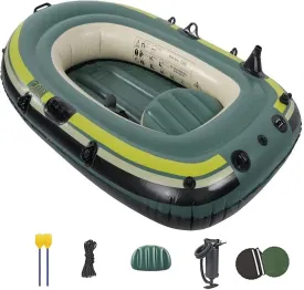 2-3 Person Inflatable Boat, Heavy-Duty PVC Foldable Raft with Air Pump & Oars, Portable Fishing & Rafting Kayak for Lakes & Rivers, 200KG Capacity