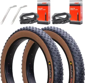 2 Pack 20x4.0 24x4.0 26x4.0 Inch Fat Bike Tires Replacement Set  Heavy Duty Folding Electric Bicycle Tires with Bonus Tubes and Levers for Wide Mountain and Snow Adventures