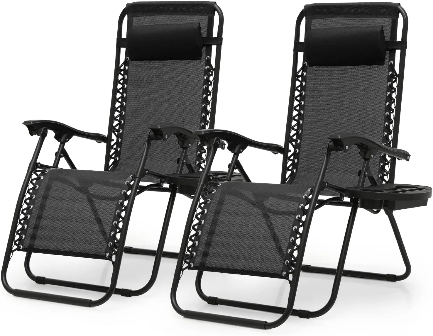2 Pack Utility Tray Steel Zero-Gravity Chair - Black and Gray