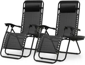 2 Pack Utility Tray Steel Zero-Gravity Chair - Black and Gray