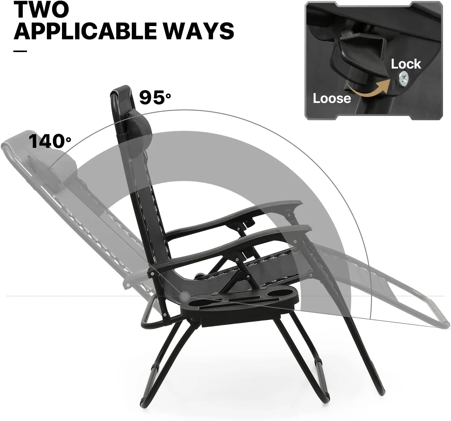 2 Pack Utility Tray Steel Zero-Gravity Chair - Black and Gray