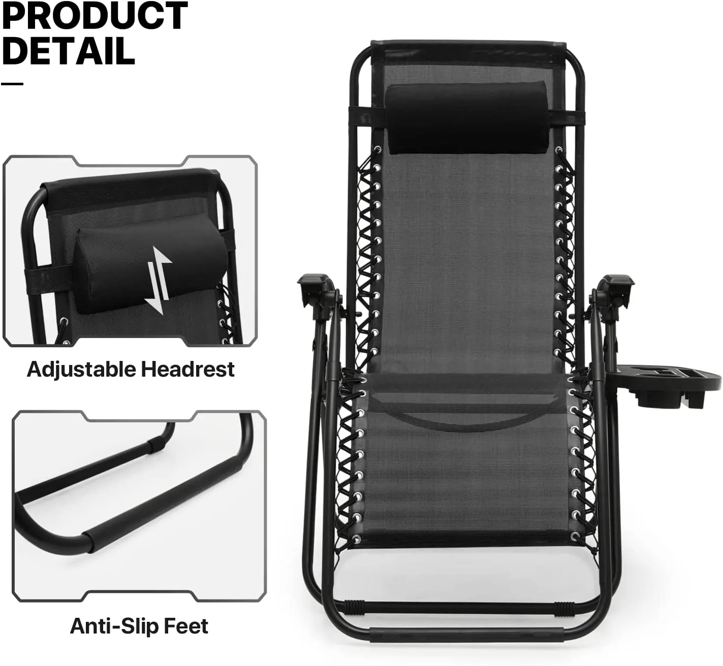 2 Pack Utility Tray Steel Zero-Gravity Chair - Black and Gray