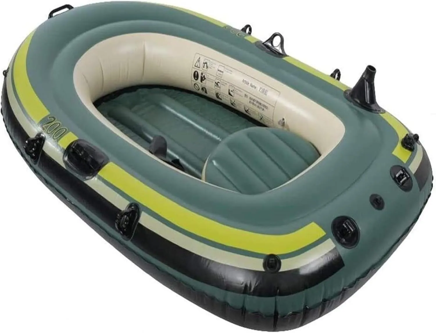 2-Person Inflatable Kayak, Heavy Duty PVC Fishing Boat with Paddle Mounts, Portable Foldable Raft for Outdoor Lakes & Rivers, 200kg Capacity, Green