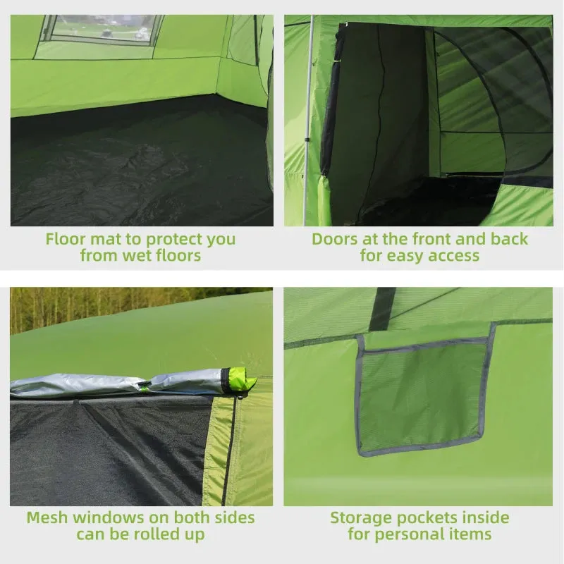2-Room Tunnel Camping Tent with Porch & Lamp Hook, Portable Carry Bag - Blue