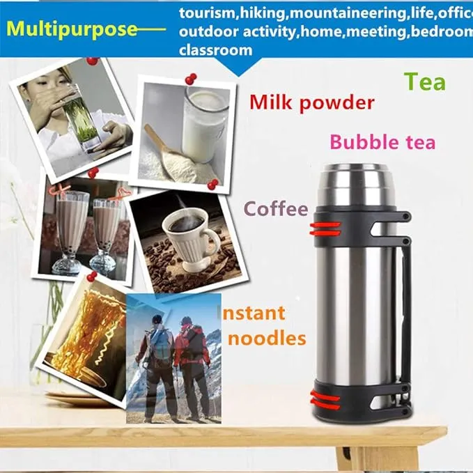 2L Stainless Steel Thermal Vacuum Travel Insulated Bottle Giant Flask for Hot and Cold Drinks