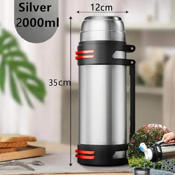 2L Stainless Steel Thermal Vacuum Travel Insulated Bottle Giant Flask for Hot and Cold Drinks