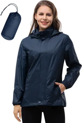 33,000ft Women's Rain Jacket Waterproof Lightweight Packable Raincoat with Hood for Golf Hiking Travel Windbreaker