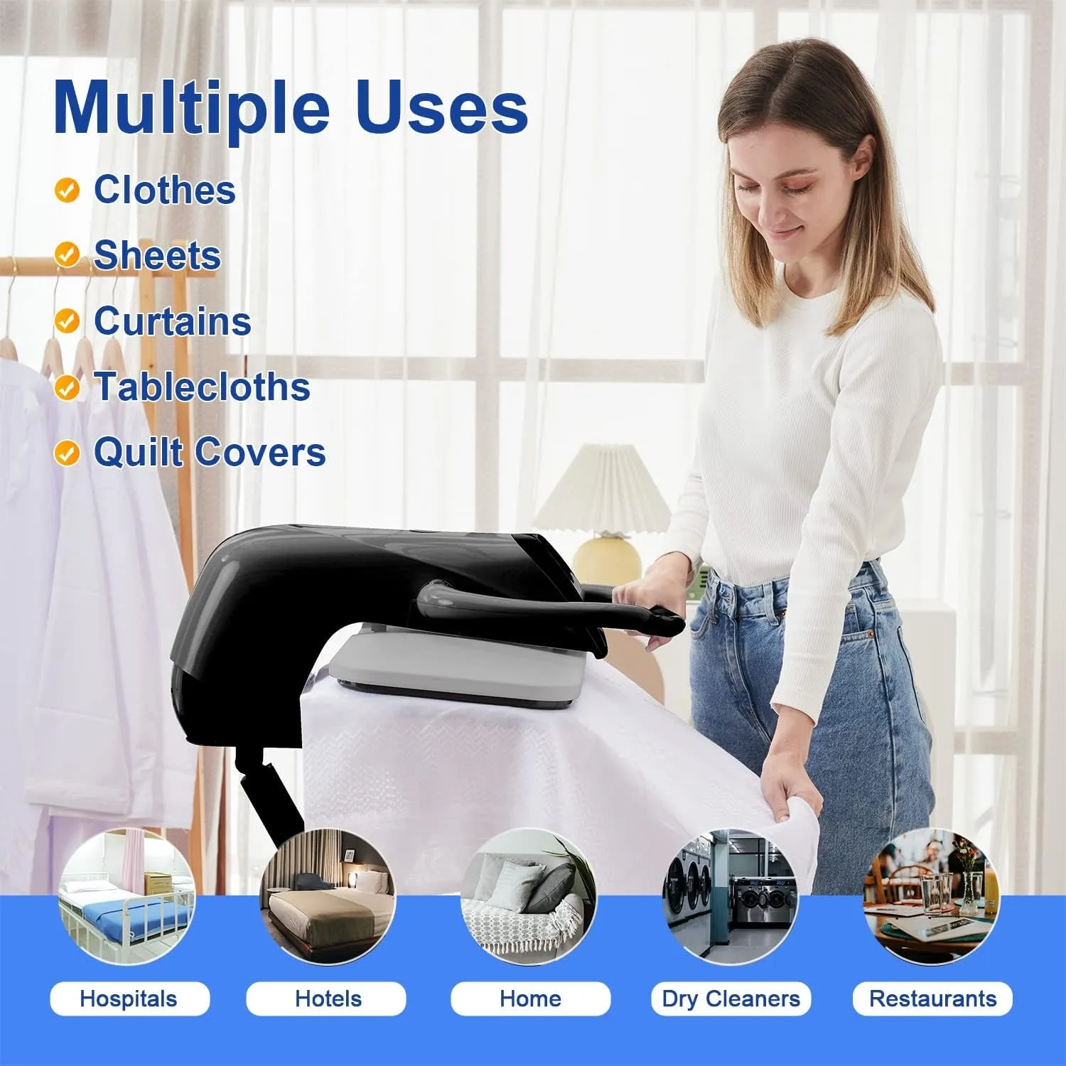 34" Large Steam Iron Press with LED Touch Screen, 1800W Steam Press with 5 Fabric Settings Language Conversion and Voice Prompts,