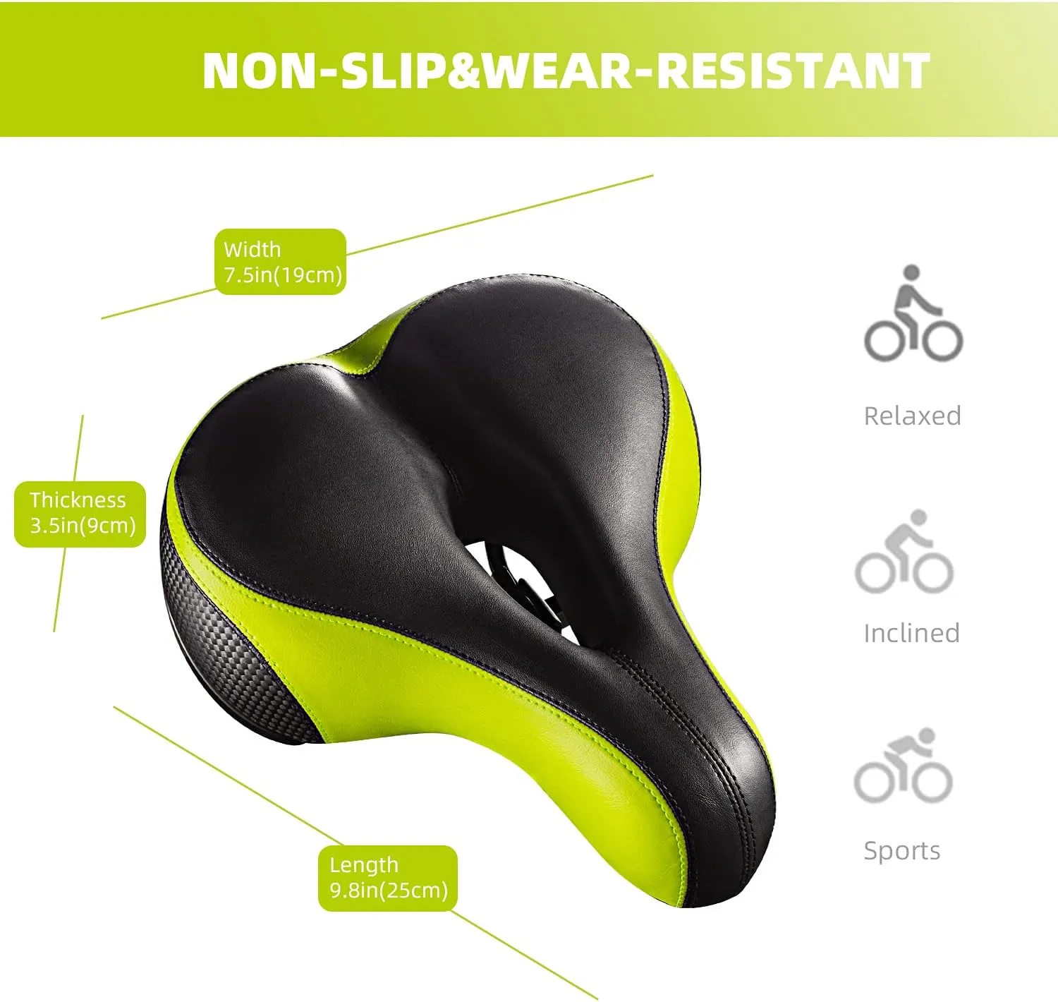Bike Seat, Most Comfortable Bicycle Seat Dual Shock Absorbing Memory Foam Waterproof Bicycle Saddle Bike Seat Replacement with Refective Tape