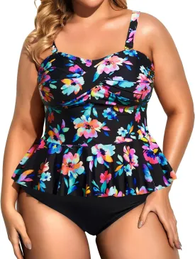 Daci Women Two Piece Plus Size Swimsuit with Bottom Peplum Tankini High Waisted Tummy Control Bathing Suit