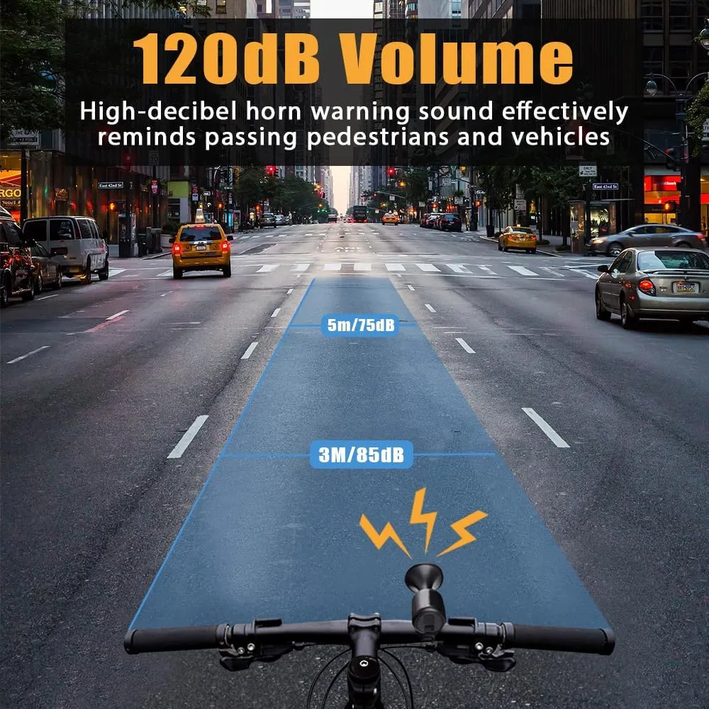 Electric Bike Horn, 120dB Electronic Bicycle Bell with 300mAh Rechargeable Battery Operated/IPX5 Waterproof, Loud Bike Bell for Adults/Kids