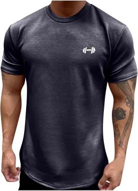 Generic Men's Sports T-Shirt Summer Fashion Solid Color Loose Casual Short Sleeves Round-Neck Workout Tees Shirts Tops