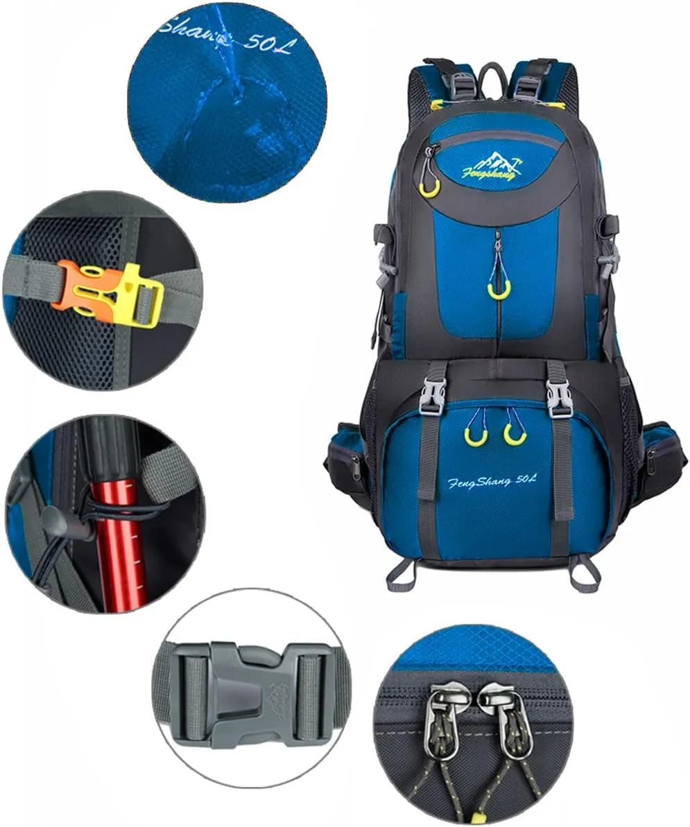 Hiking Backpack 50L Climbing Camping Backpack Large Rucksack for Trekking Travel Outdoor Sport(Blue)