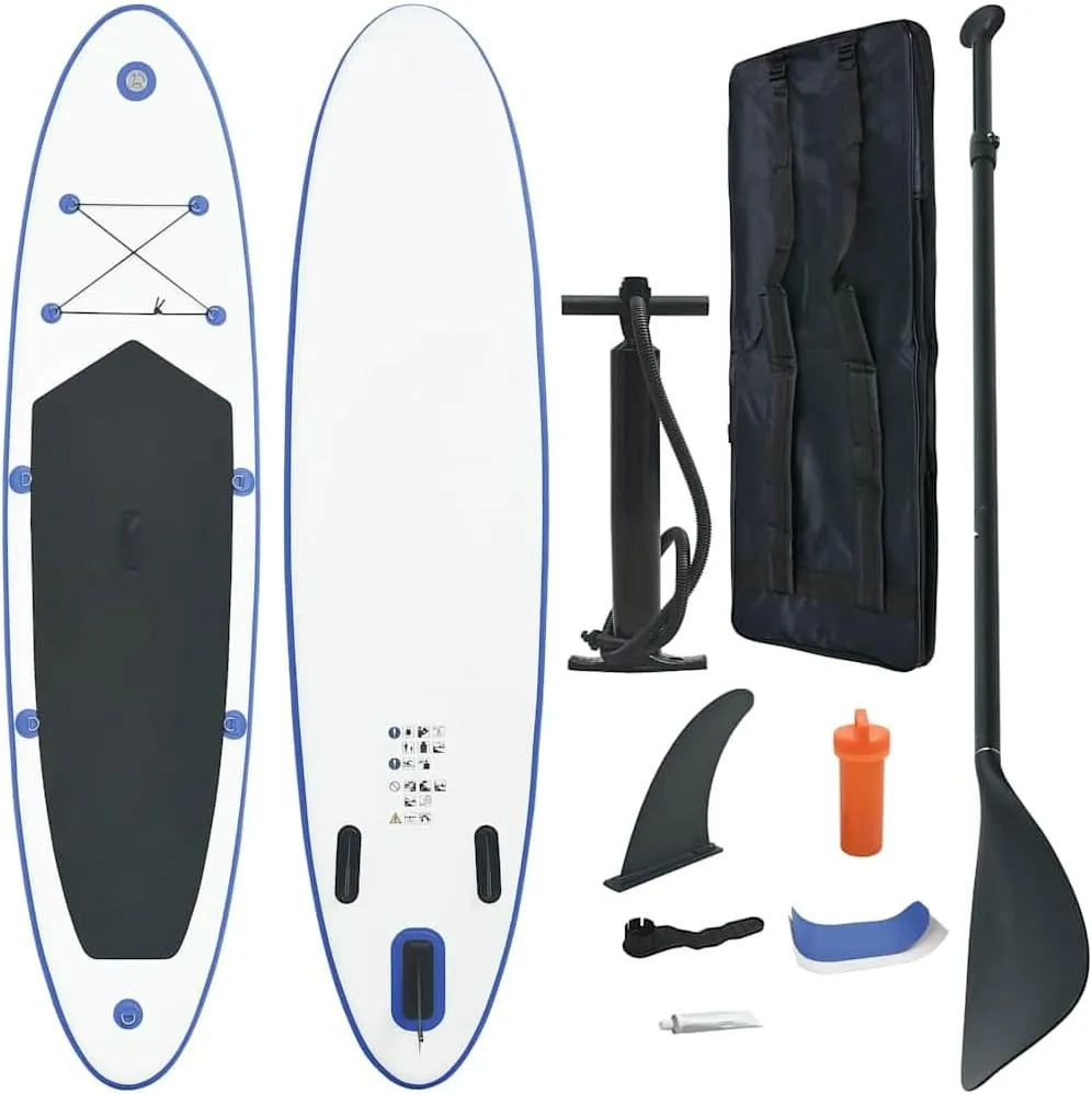Inflatable Stand Up Paddle Board Set with Oar and Pump, Puncture-Proof and Stable, Blue and White