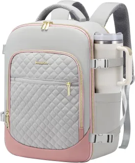 LOVEVOOK Travel Backpack for Women, 15.6in Laptop Backpack TSA Approved Carry on Luggage Personal Item Travel Bag for Business Weekender Hiking, Gray-Pink