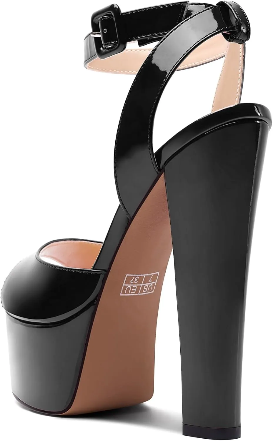 NobleOnly Womens High Block Platform Heel Peep Toe Ankle Strap Sandals Buckle Prom Dress Shoes 5.9 Inches Heels