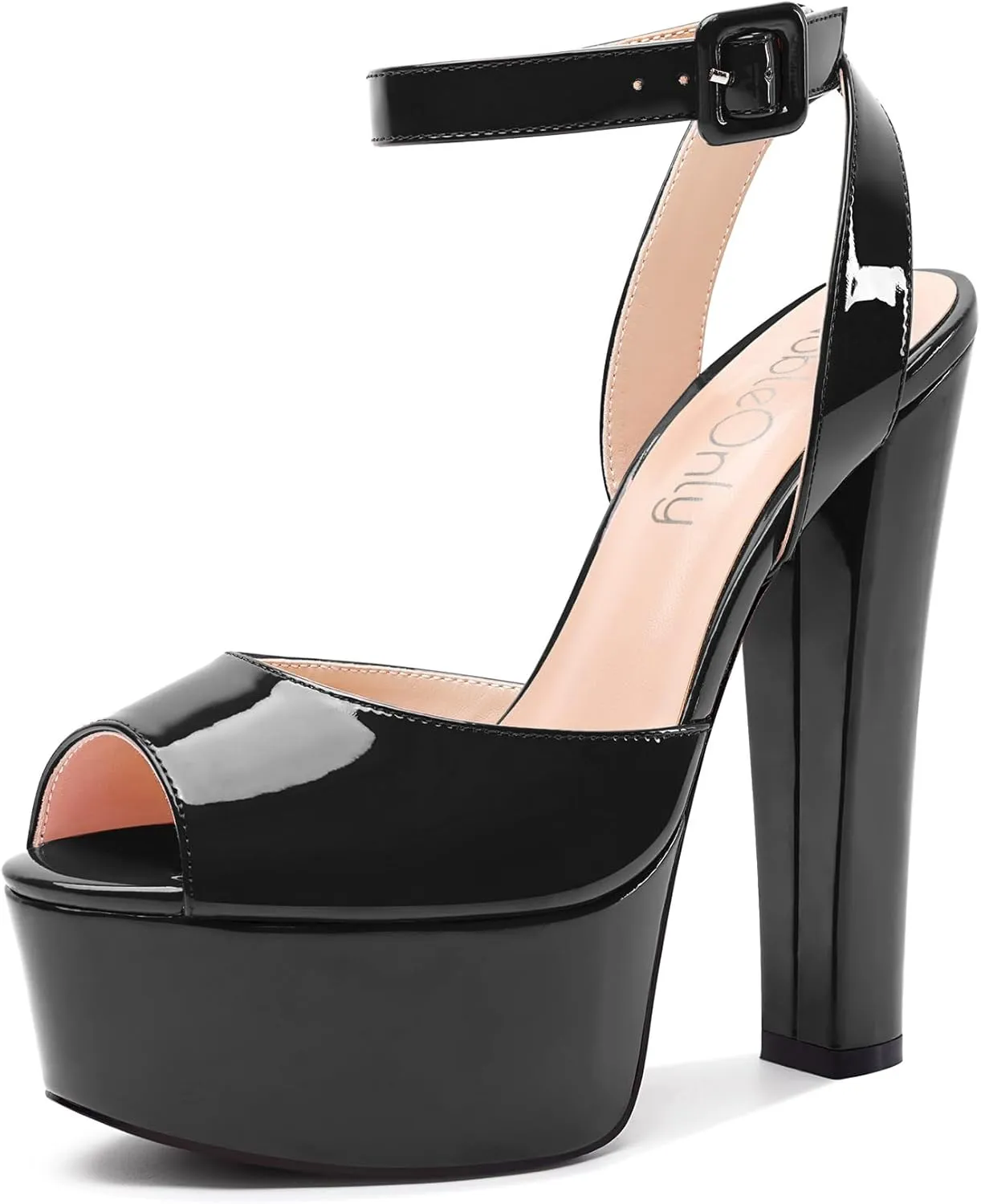 NobleOnly Womens High Block Platform Heel Peep Toe Ankle Strap Sandals Buckle Prom Dress Shoes 5.9 Inches Heels