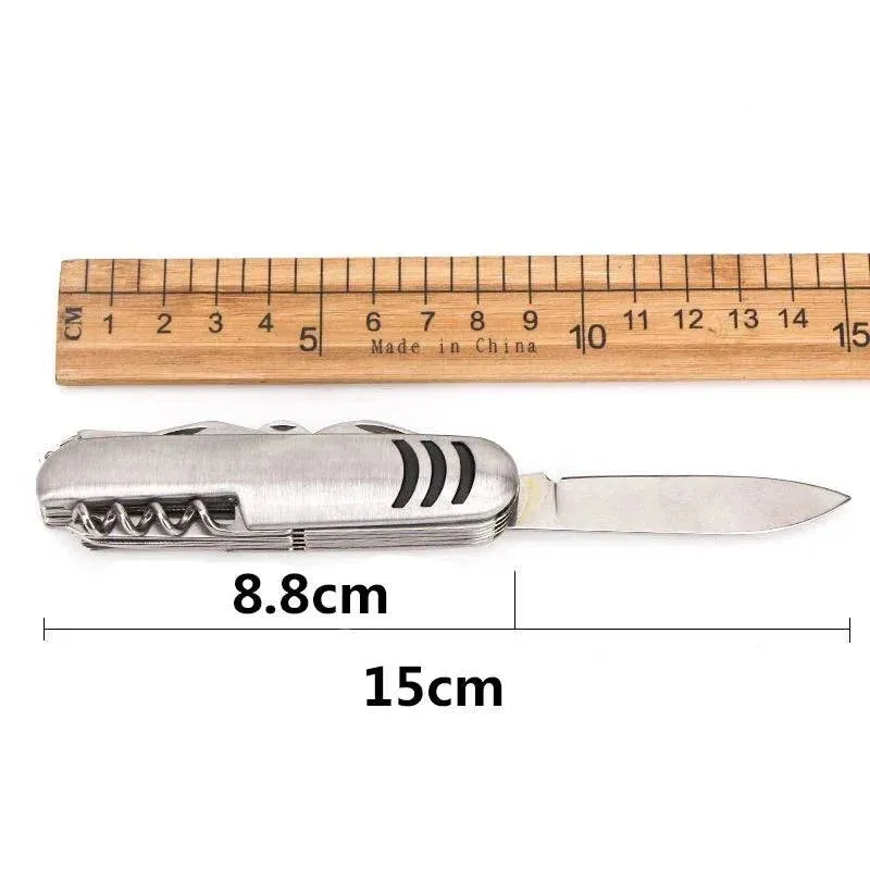 Portable 11 in 1 Fold Pocket Knife Carry Around Multifunction Outdoor Emergency Tools Stainless Steel Bottle Opener Cork Drill
