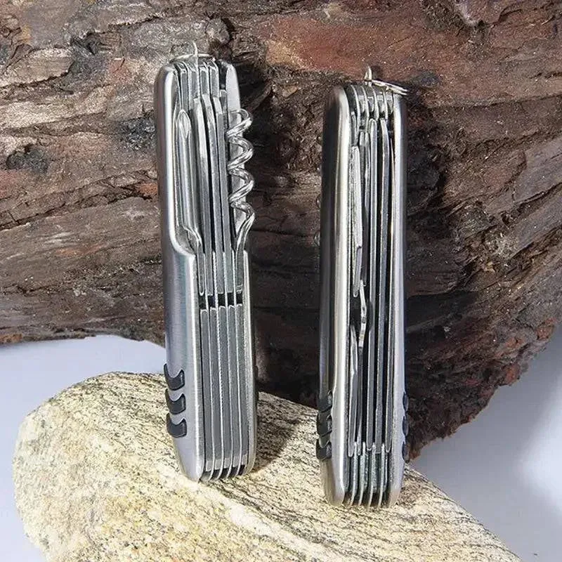 Portable 11 in 1 Fold Pocket Knife Carry Around Multifunction Outdoor Emergency Tools Stainless Steel Bottle Opener Cork Drill