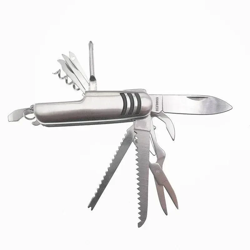 Portable 11 in 1 Fold Pocket Knife Carry Around Multifunction Outdoor Emergency Tools Stainless Steel Bottle Opener Cork Drill