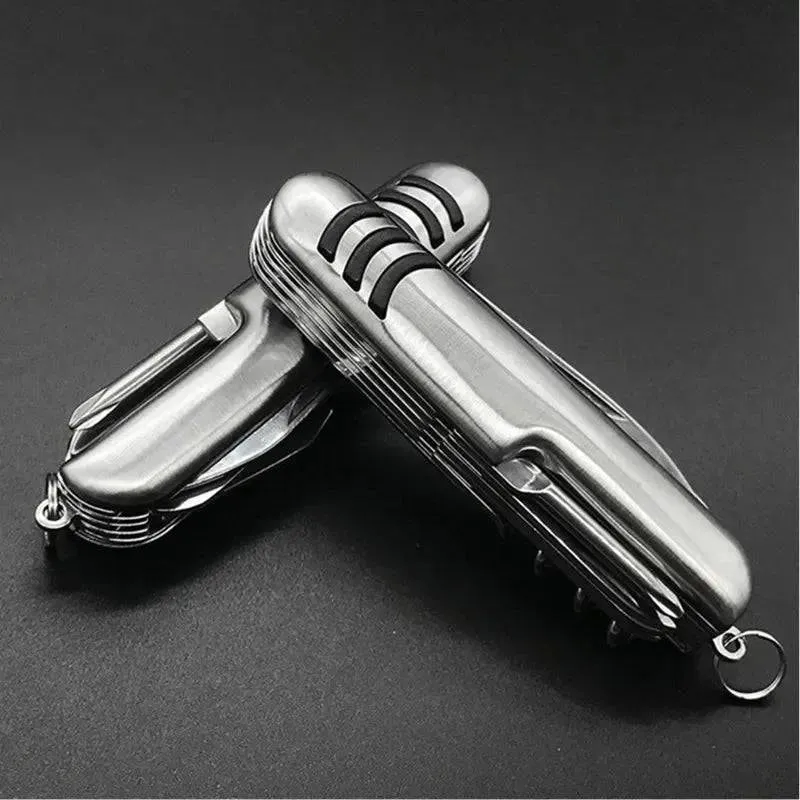 Portable 11 in 1 Fold Pocket Knife Carry Around Multifunction Outdoor Emergency Tools Stainless Steel Bottle Opener Cork Drill