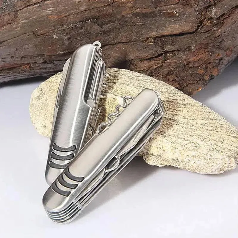 Portable 11 in 1 Fold Pocket Knife Carry Around Multifunction Outdoor Emergency Tools Stainless Steel Bottle Opener Cork Drill