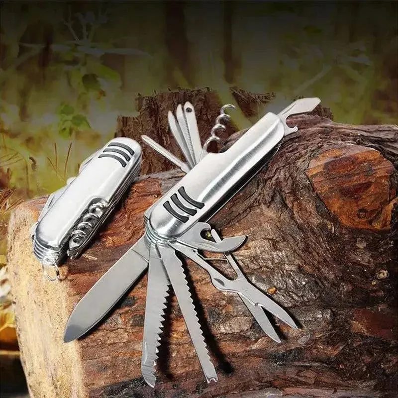 Portable 11 in 1 Fold Pocket Knife Carry Around Multifunction Outdoor Emergency Tools Stainless Steel Bottle Opener Cork Drill