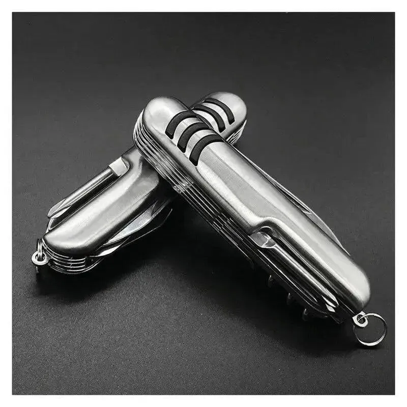 Portable 11 in 1 Fold Pocket Knife Carry Around Multifunction Outdoor Emergency Tools Stainless Steel Bottle Opener Cork Drill