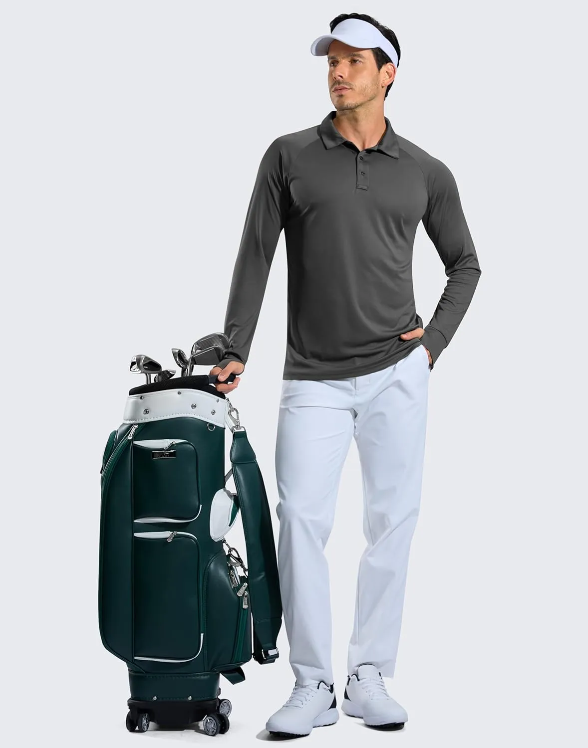 Pudolla Men's Long Sleeve Golf Polo Shirt UPF 50  Lightweight Sun Protection Cool SPF Hiking Shirts for Men