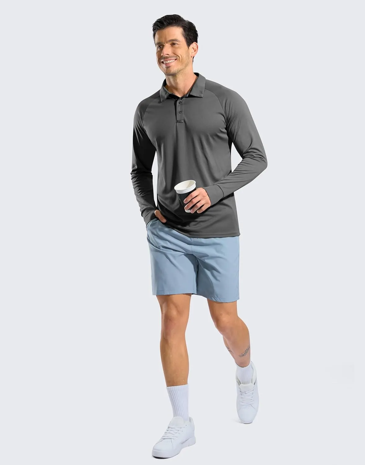 Pudolla Men's Long Sleeve Golf Polo Shirt UPF 50  Lightweight Sun Protection Cool SPF Hiking Shirts for Men