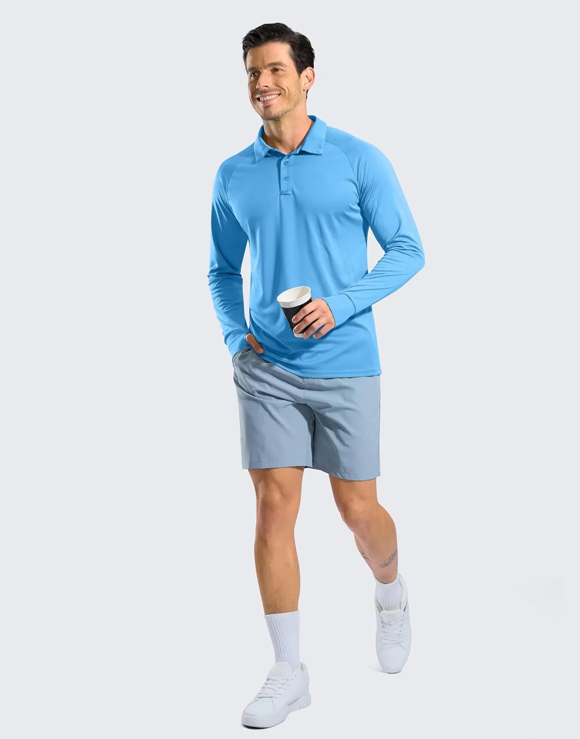 Pudolla Men's Long Sleeve Golf Polo Shirt UPF 50  Lightweight Sun Protection Cool SPF Hiking Shirts for Men