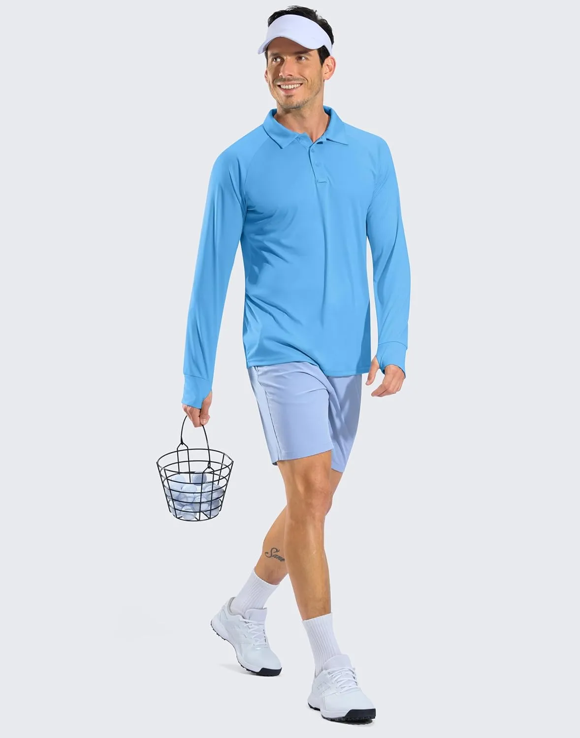 Pudolla Men's Long Sleeve Golf Polo Shirt UPF 50  Lightweight Sun Protection Cool SPF Hiking Shirts for Men