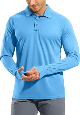Pudolla Men's Long Sleeve Golf Polo Shirt UPF 50  Lightweight Sun Protection Cool SPF Hiking Shirts for Men