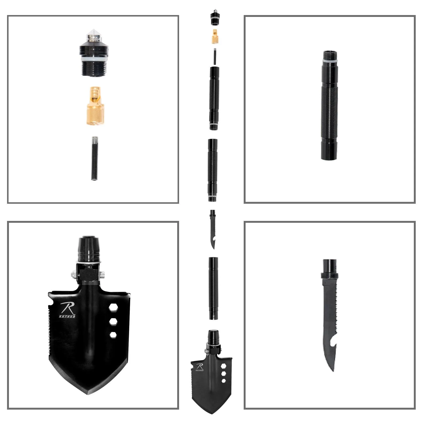 Rothco 8 in 1 Multi Tool Survival Shovel / Portable Camping Entrenching Tool   Stainless Steel