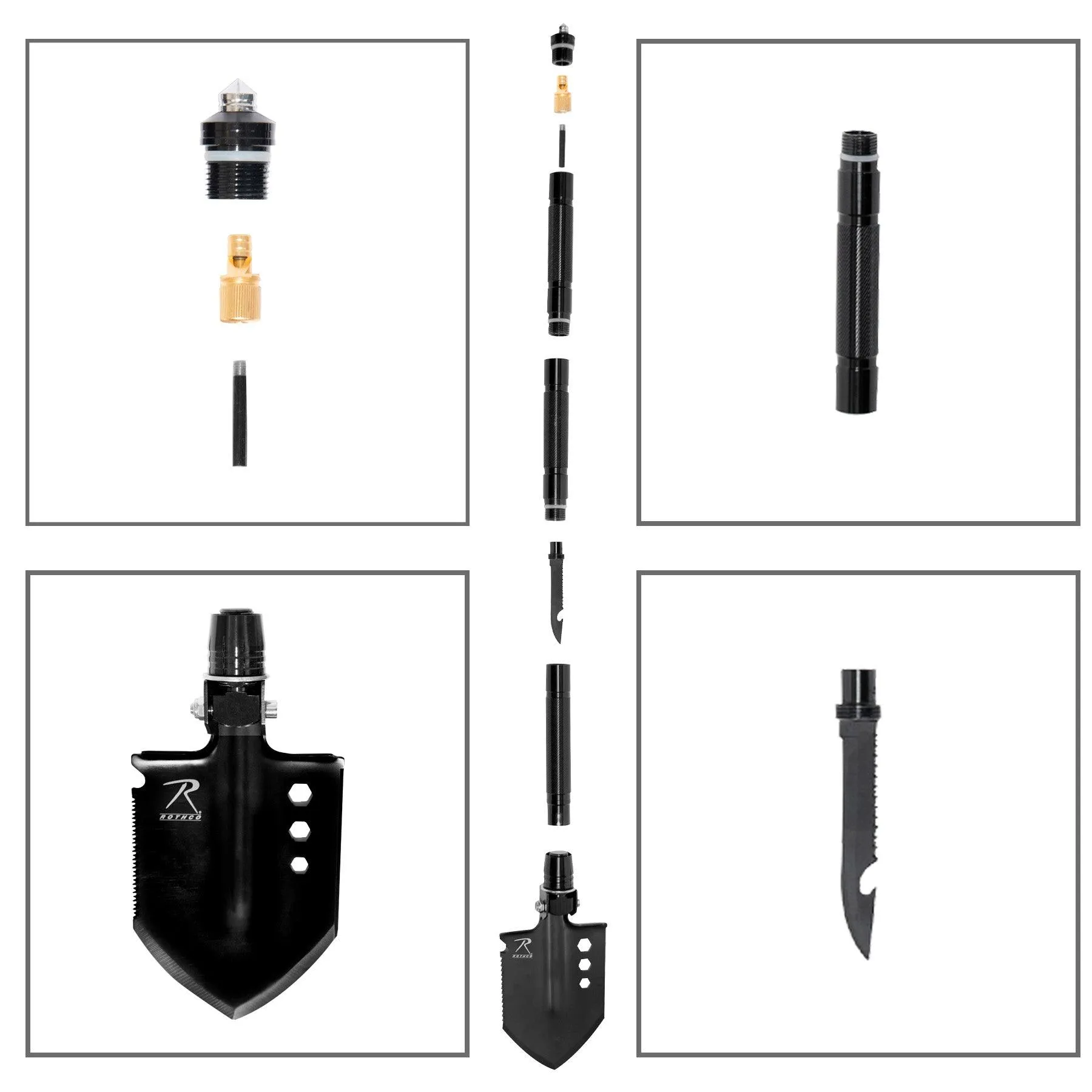 Rothco 8 in 1 Multi Tool Survival Shovel / Portable Camping Entrenching Tool   Stainless Steel