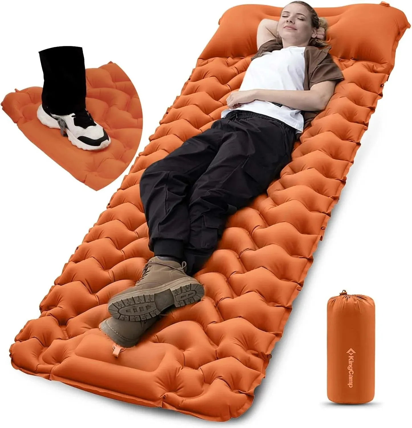 Sleeping Pad for Camping Mattress with Built in Foot Pump Connectable, Durable Inflatable Self Inflating Sleeping Pad with Pillow Compact & Comfortable for Camping and Hiking, Olive