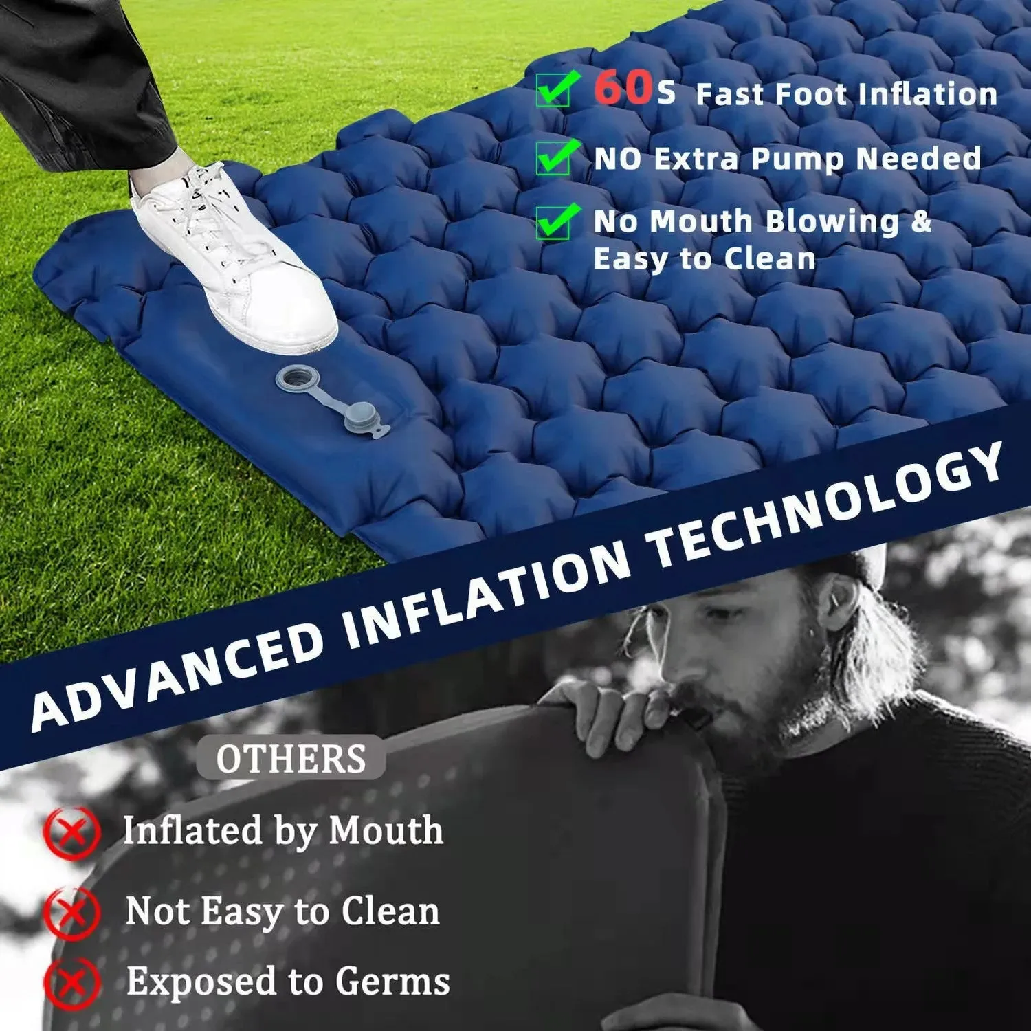 Tomshoo Inflatable Mattress 2 Person Camping Mat with Air Pillow Portable Air Mattress Waterproof Backpacking Sleeping Pad