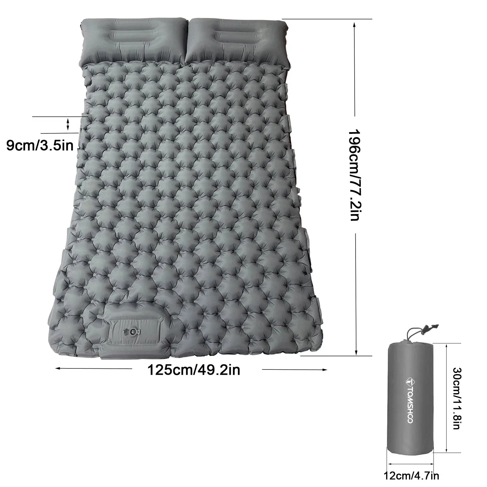 Tomshoo Inflatable Mattress 2 Person Camping Mat with Air Pillow Portable Air Mattress Waterproof Backpacking Sleeping Pad