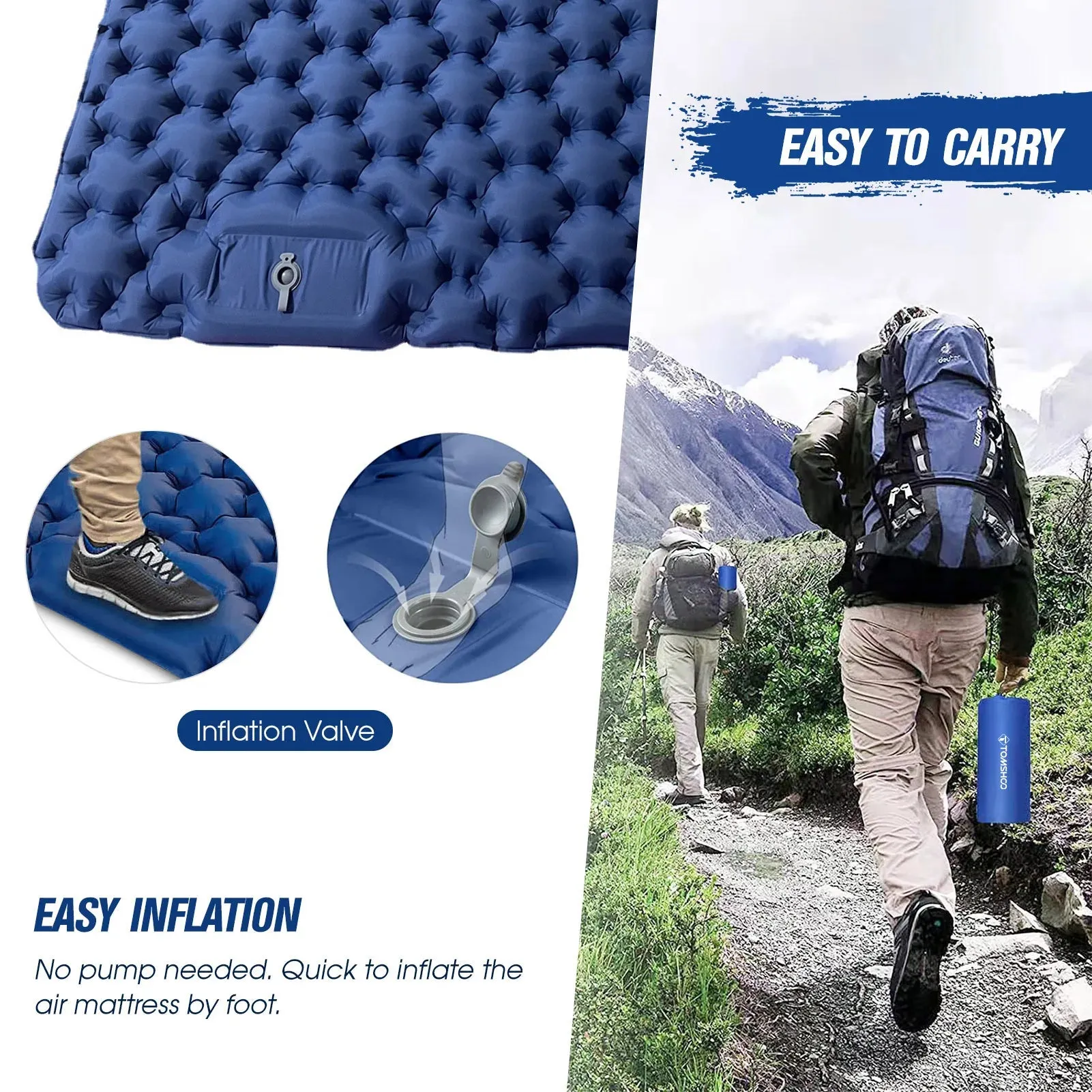 Tomshoo Inflatable Mattress 2 Person Camping Mat with Air Pillow Portable Air Mattress Waterproof Backpacking Sleeping Pad