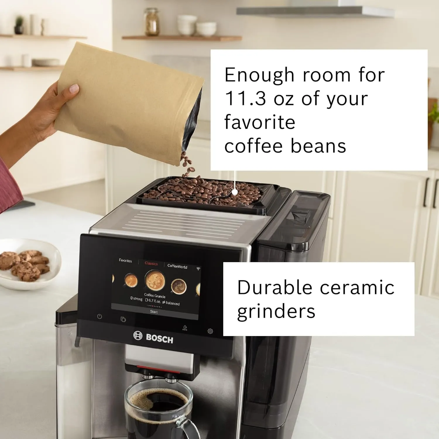 TQU60307 800 Series Verocafe Fully Automatic Espresso Machine with Home Connect, 36 Beverage Varieties with Coffee World, Double Cup, Integrated Milk