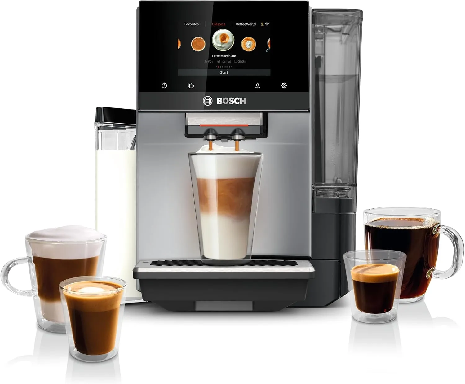 TQU60307 800 Series Verocafe Fully Automatic Espresso Machine with Home Connect, 36 Beverage Varieties with Coffee World, Double Cup, Integrated Milk
