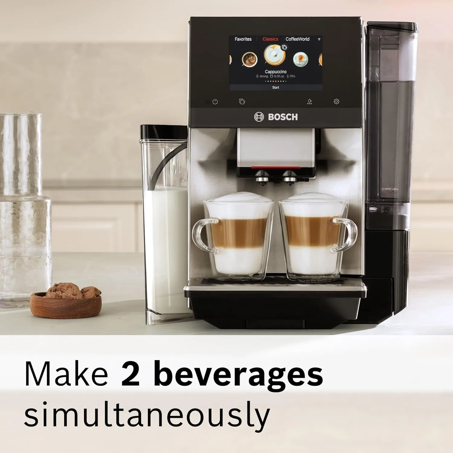 TQU60307 800 Series Verocafe Fully Automatic Espresso Machine with Home Connect, 36 Beverage Varieties with Coffee World, Double Cup, Integrated Milk
