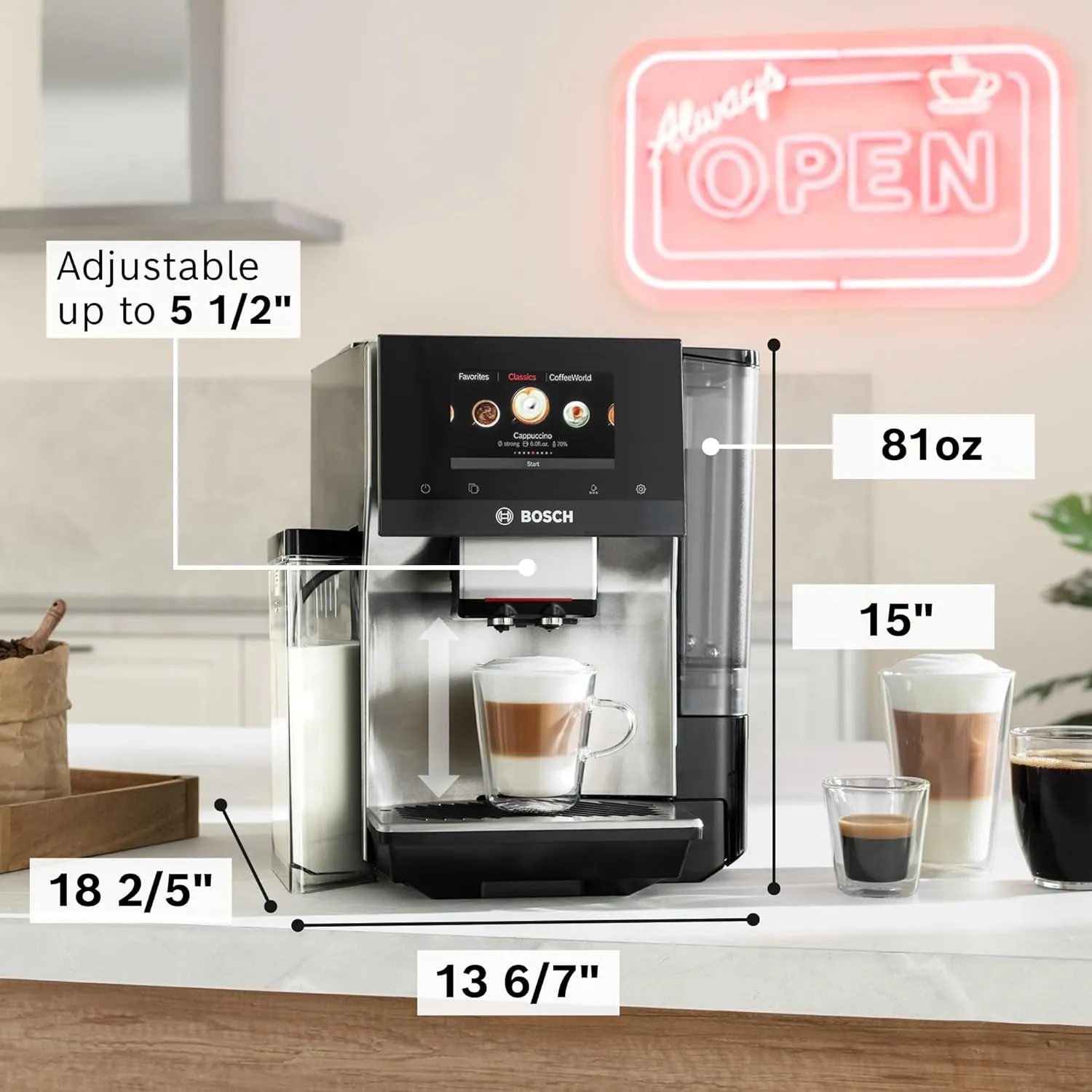 TQU60307 800 Series Verocafe Fully Automatic Espresso Machine with Home Connect, 36 Beverage Varieties with Coffee World, Double Cup, Integrated Milk