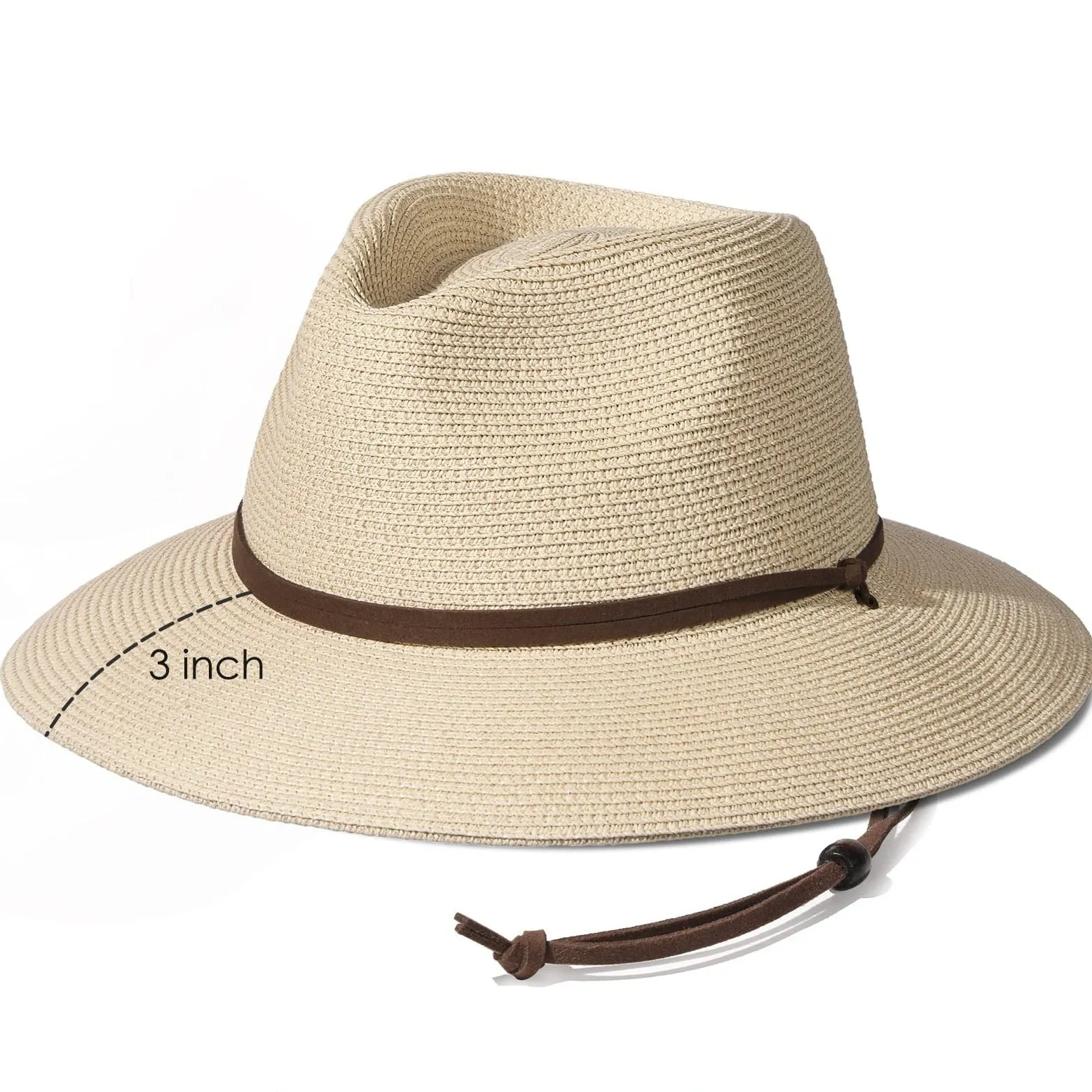 UPF 50 Wide Brim Panama Fedora Beach Hat with Wind Lanyard