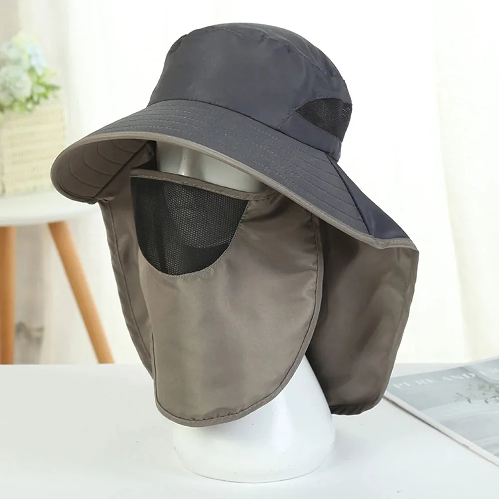 UV-Protection Hat Hiking Hat with Removable Mesh Face Neck Flap Cover Fishing Cap for Man Women