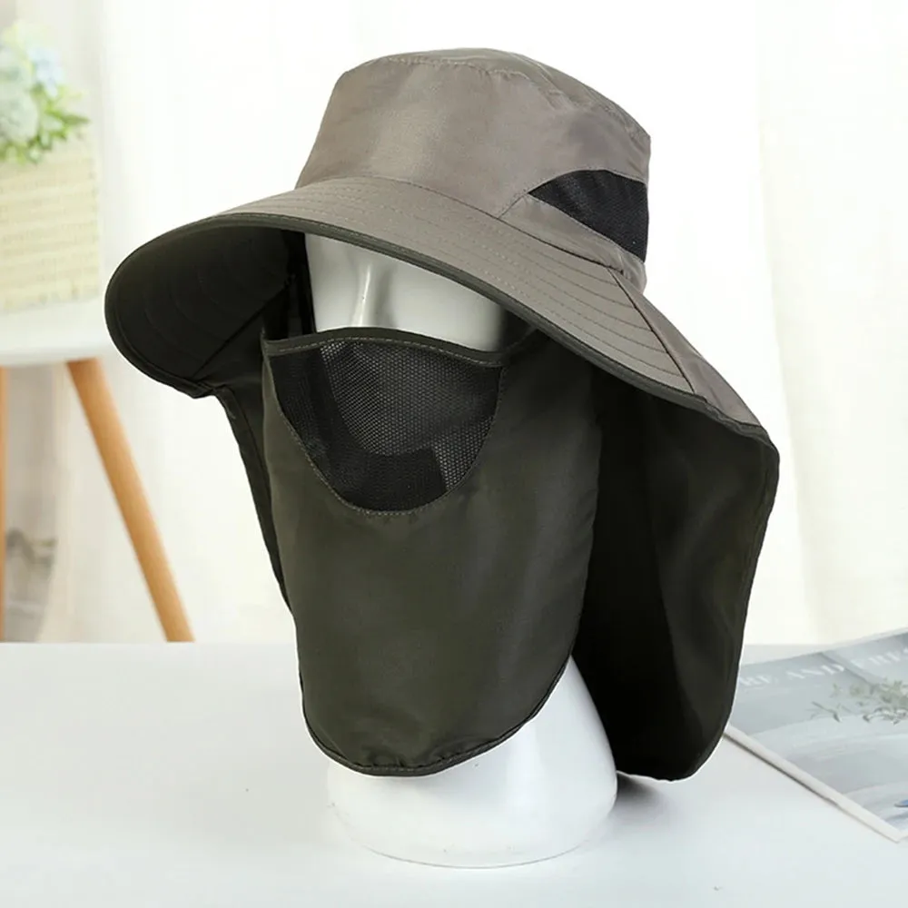 UV-Protection Hat Hiking Hat with Removable Mesh Face Neck Flap Cover Fishing Cap for Man Women