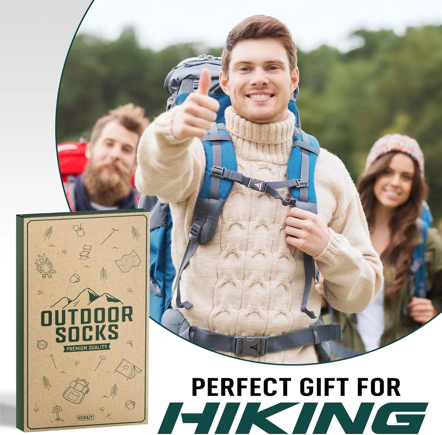 VICRAZY Hiking, Cycling, Camping Socks for Men, Women - Hiking, Bicycle, Camping, Bike Accessories, Stocking Stuffers