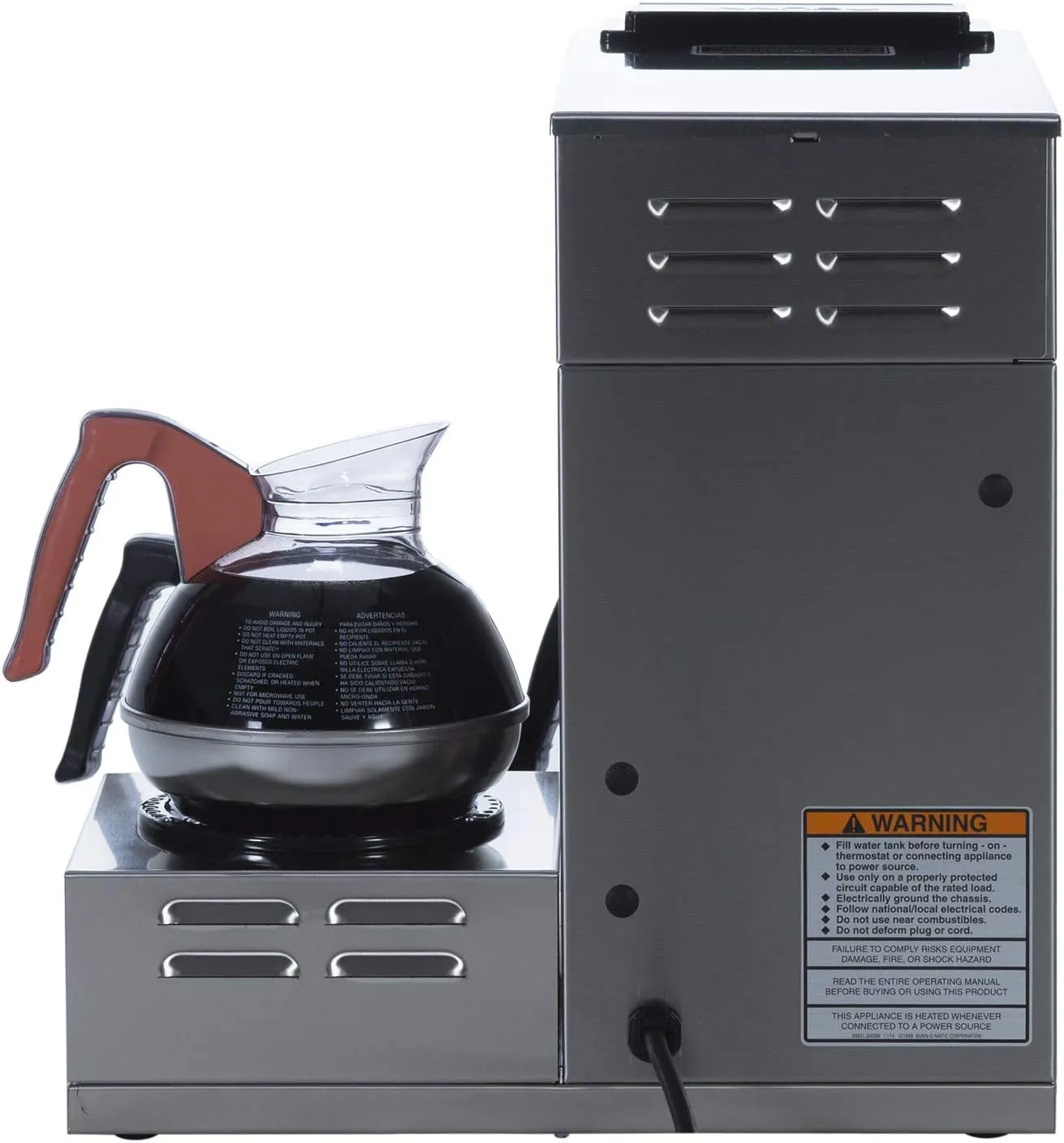 VP17-3, 12-Cup Low Profile Pourover Commercial Coffee Maker, 3 Lower Warmers, 13300.0003,Silver