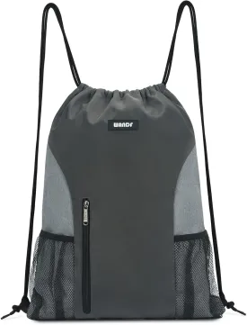 WANDF Drawstring Backpack Sports Gym Sackpack with Mesh Pockets Water Resistant String Bag for Women Men (Grey)