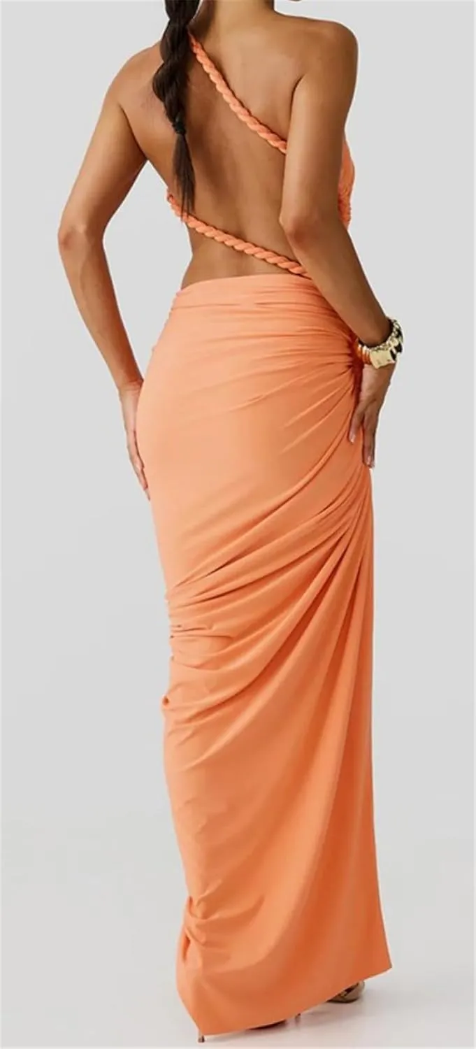 Women's Sleeveless Hemp Rope Lace Up Ruffles Bodycon Split Sexy Nightclub Party Dress